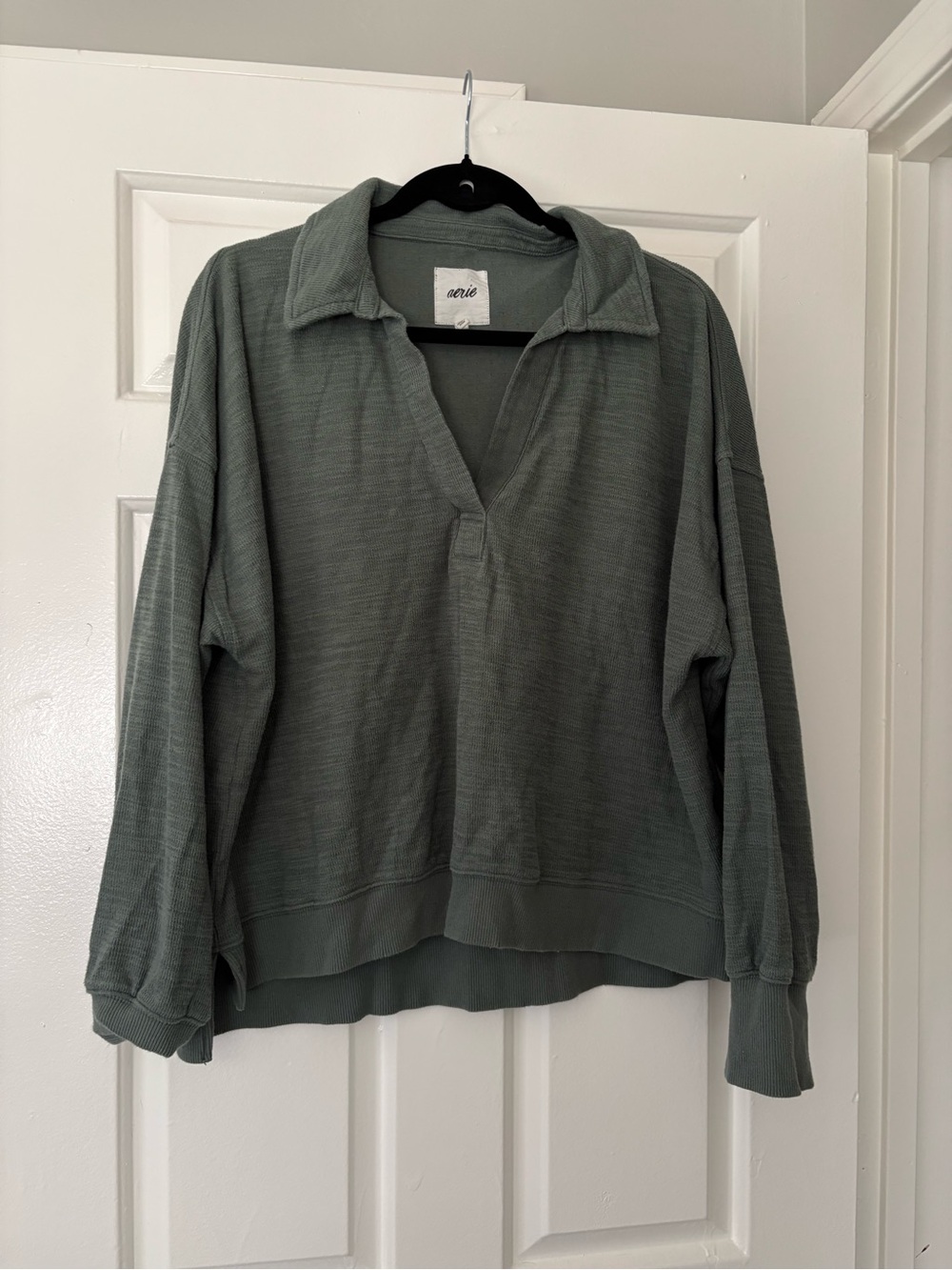 Aerie Oversized Waffle Knit Pullover Top - Sage Green - Size Large